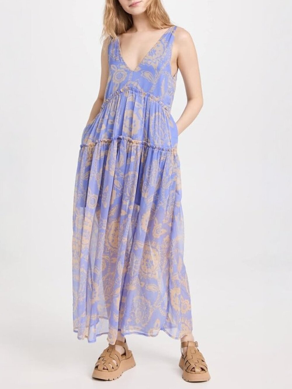 Free People Julianna Maxi Dress in Bluebell Combo Size S